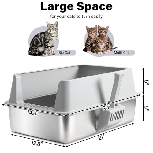 2PACK XL Stainless Steel Litter Box with Lid, Extra Large Cat Litter Boxes | High Sided, Never Absorbs Odors, Leak-Proof, Stain-Free, Scoop and Mat Included - size: 2 pack-XL(23" x 14.6" x 10")