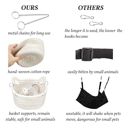 JWShang Rat Hanging Basket Bed for Cage - Chew Proof Small Animal Hammock with Sturdy Chains, Durable Rat Sleeping Nest for Mice Guinea Pig Chinchilla Sugar Glider Ferret (L) - size: X-Large