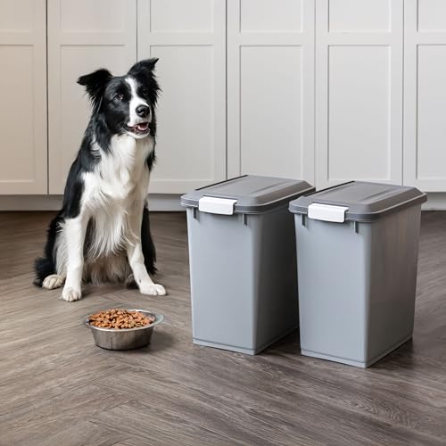 IRIS USA Dog Food Storage Container, 2-Pack, Up to 30 lbs, Gray/Dark Gray | Made in the USA, Comes w/ Wheels & 2-Cup Scoop, Airtight Seal, BPA-Free, Bird Seed, Cat food, Cat Litter, Multi-Pet Household - color: Dark Gray, size: 30 lbs - 2 Pack