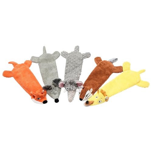 Dog Toys, Squeaky Plush No Stuffing Crinkle Dog Toy for Small Medium Large Dogs, [5 Pack] Interactive Puppy Teething Water Bottle Dog Chew Toy - style: Squirrel, Mouse, Fox, Elephant, Lion