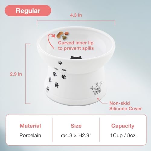 Necoichi Ceramic Elevated Cat Food Bowl, Whisker-Friendly (Cats, Regular) - color: Cat, size: Regular