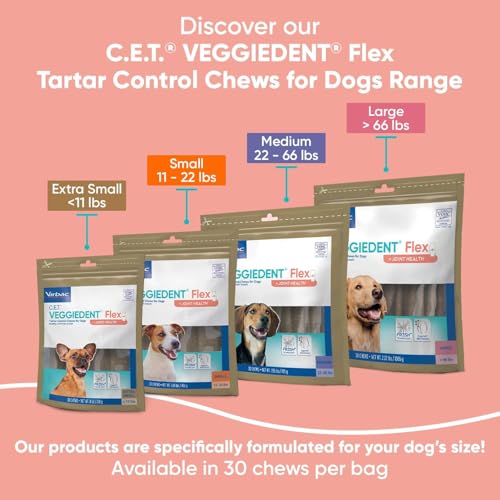 C.E.T. Veggiedent Fr3sh & Flex Plaque and Tartar Control Chew for Dogs, S | Dog joint health dental chews, mobility support, plant based chews, VOHC approved for plaque & tartar, fresh breath - style: Small 11-22lbs