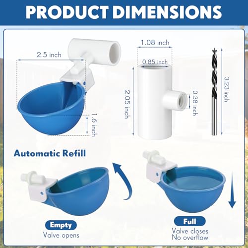LemonRoad 30 Set Automatic Chicken Waterer Cups with 1/2" PVC Tee Fitting Chicken Drinking Bowl, Poultry Drinker Mounting Hole Opener,Water Dispenser Feeder for Duck, Goose, Turkey, Pigeon(Blue White) - color: Blue White