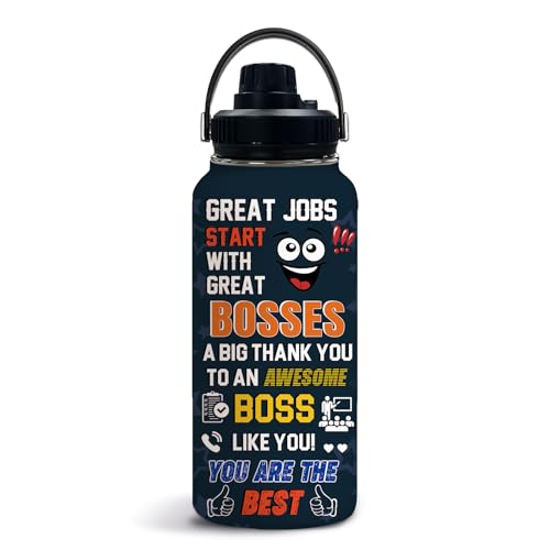 Boss Day 32oz Water Bottle, Leak-proof Bottle, Stainless Steel Cup | 32oz Insulated Sport Tumbler, with Handle & Lid Reusable Mug, Thanksgiving Christmas Birthday Gift for Boss - color: Boss