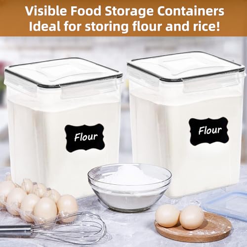 4pc 5.2L Large Airtight Plastic Canisters with Lids, Cups & Labels | 4pk 5.2L airtight containers block moisture. Stackable bins fit rice, flour and all baking pantry supplies - size: 4 pcs(5.2L)