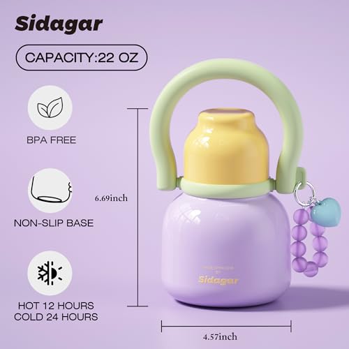 22 oz Leakproof Insulated Water Bottle with Handle Dual Lid Purple | 316L Stainless Steel | Dual Drinking Options | BPA-Free | Steel | Cold 24H & Hot 12H | Wide Mouth Design | Easy Cleaning - color: Purple