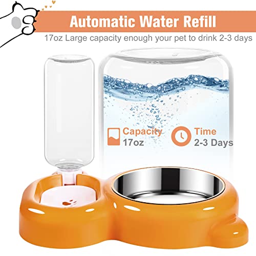 Dog Bowls, Cat Food and Water Bowl Set with Water Dispenser and Stainless Steel Bowl for Cats and Small Dogs - Orange - color: Orange