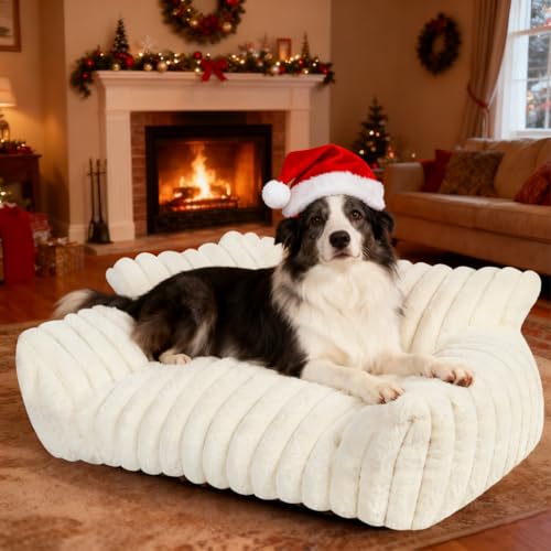 Cute Dog Couch for Medium Large Dogs,Dog Cat Couch Sofa,Dog Bed,L,Grey | Dog Couch Bed with Removable Washable Cover,Cute Fluffy Pet Sofa Cat Couch Bed,Washable Dog Bed Medium Large Size Dog - color: White, size: Large(36x27x10")