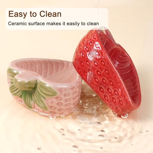 2 Packs Strawberry Ceramic Hamtser Food Bowls Wet&Dry Use(Pink+Red) | Easy to Clean Smooth-Surface Safe Durable-Ceramic Feeding Dish for Small Animals Gerbil Dwarf Hamster Rat Mice Guinea Pig - color: Pink and Red
