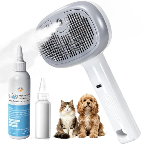 4 In 1 Cat Steam Brush for Grooming, Shedding, Massage, Bathing,Anti-Static | Anti-Static & Reduce Flying Fur.Suitable for All Long-haired and Short-haired Pets
