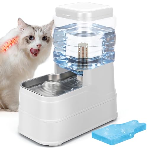 1.1 Gallon Pet Automatic Dog Water Dispenser Cat Gravity Waterer Feeder with Stainless Steel Bowl 8L Large Capacity Puppy Feeding Raised Bowls with Filter,Ice Pack (White, 4L(1.1 Gallon)) - color: White, size: 4L(1.1 Gallon)