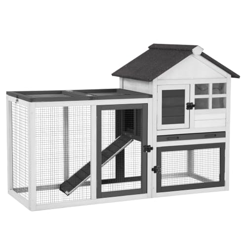 Aivituvin Rabbit Hutch Indoor Bunny Cage Outdoor with Run Chicken Coop Guinea Pig House with Waterproof Asphalt Roof,No Leakage Pull Out Tray(White) - color: White, size: 51.6"L x 25.2"W x 36.2"H