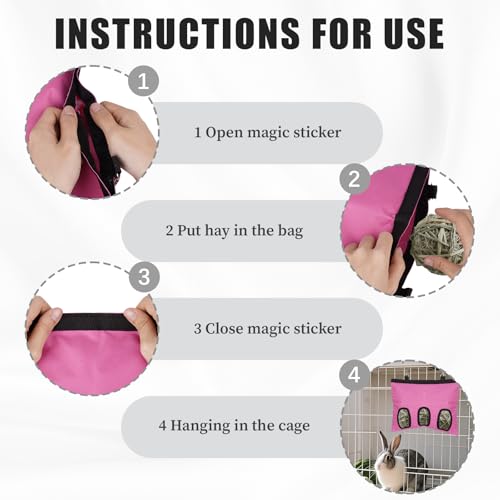 2-Pack Rabbit Hay Feeder Bag, Storage Guinea Pig Feeder Rack Bag, Oxford Cloth Fabric 3-Hole Hanging Bunny Hay Feeders Bag for Rabbits Chinchillas Hamsters Pets Bunny Supplies Accessories
