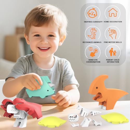Magnetic Animal Building Toys, STEM Toddler Learning Toys 3D Puzzle Animals for Boys Girls, Educational Magnetic Travel Montessori Toy Lion Elephant, Unique Birthday Gift (Dinosaur Animals, Count, 4) - style: Dinosaur Animals
