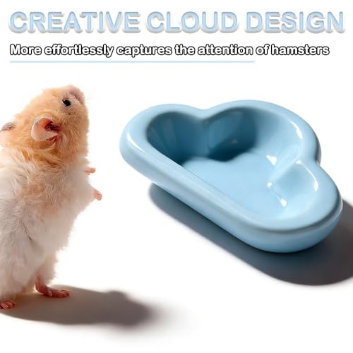 2 Pack Hamster Bowl Ceramic Food Dish Cloud-Shaped Water Feeder for Hamster Hedgehog Squirrel Guinea Pig Small Rodents (Blue
