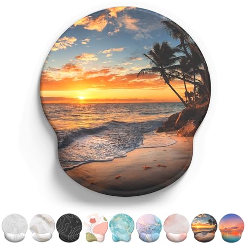 Mouse Pad with Wrist Rest, Comfortable Computer Mousepad with Gel Wrist Support Smooth Surface and Non-Slip PU Base for Pain Relief, Laptop, Office & Home (Sunset) - color: Sunset