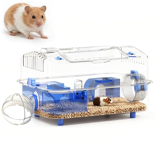 8-in-1 Dwarf Hamster Cage, No Assembly Full Transparent, Small Desktop/Breeding/Nursery Cage, 16.93×11.81×9.45 in, Fits Small Space/Kid’s Room, for Dwarf & Baby Hamsters - color: Blue, size: M