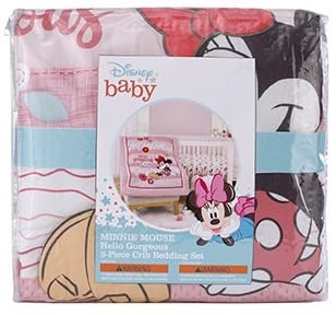 Minnie Mouse Hello Gorgeous Pink and White Floral 3 Piece Nursery Crib Bedding Set - Comforter, Fitted Crib Sheet, and Printed Blanket