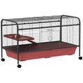 PawHut 48" L Small Animal Cage, Rabbit Hutch, or Ferret Pet Play House with Feeder, Rolling Wheels, Platform, Ramp | Ferret Pet Play House, Platform, Ramp - size: 48.0"L x 23.3"W x 28.8"H