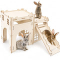 Rypet Large Wooden Rabbit Castle, Bunny Castle Hideout with Stairs | 2 Detachable Houses with Stairs, Breathable Bunny Indoor Playhouse, Quick Assembly, For Guinea Pigs, Chinchillas, Ferrets