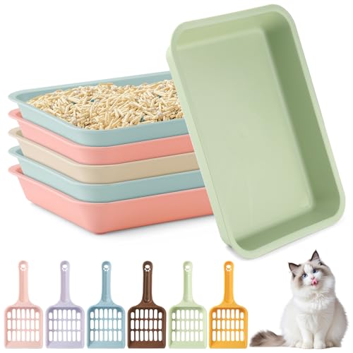 6 Pcs Kitten Small Litter Box Set, Color Plastic Kitten Litter Pan with 6 Scooper Cat Litter Box Cat Litter Box Travel Toilet for Small Pet Kitty Bunny Guinea Pig - color: C-color