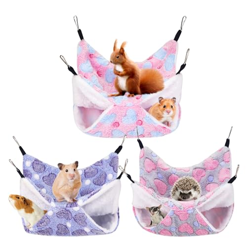 YedsIntu 3 Pcs Guinea Pig Hammock, Rat Ferret Hamster Hanging Hammock Guinea Pig Accessories for Small Animals Chinchilla Parrot Sugar Glider Ferret Squirrel (11"×11") - color: Purple, Gray, Pink