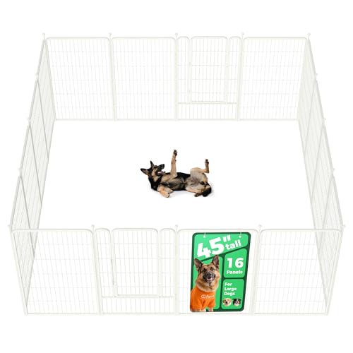FXW Rollick Dog Playpen, Indoor, Yard & RV Camping, 45" H, 16 Panels | Easy setup, Heavy-duty, DIY layouts, for Large Dogs, Patented - color: White, size: 45"H
