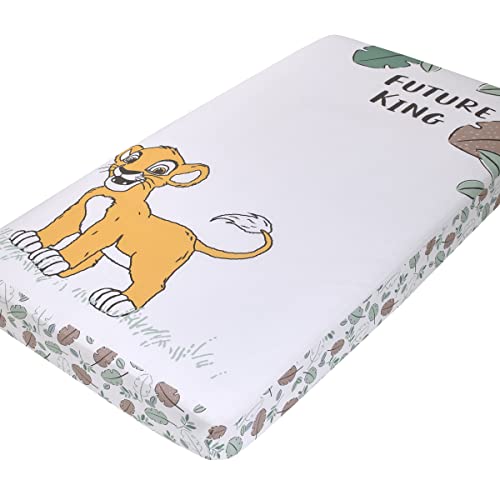 Disney Lion King Teal, Sage, White and Gold Simba Future King Cotton Photo Op Fitted Crib Sheet - color: Lion King - Future King