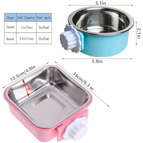 Hamiledyi 2-Pack Hanging Dog Bowls with Removable Stainless Steel Feeder - Spill-Proof Crate Bowls for Kennel/Cage, Puppy to Medium Dogs, Cats, Rabbits & Guinea Pigs (Durable Pet Food & Water Dishes) - color: D：Blue+Pink