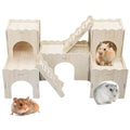 Large Wooden Hamster House Castle with Double Decker,Large Hamster, Wooden Hamster Houses,Dwarf Hamster Habitat Hideout with Climbing Ladder,Large Guinea Pig Castle Detachable Hideouts(c) - color: BrownC