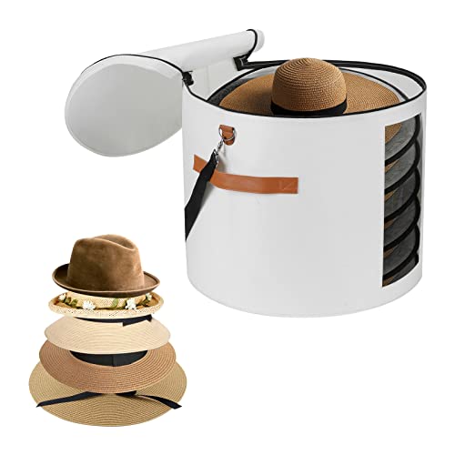 Large Hat Storage Box 19'' for Women and Men - Foldable Round Box With Lid, Felt Stuffed Animal Toy Storage Bin, White - color: White