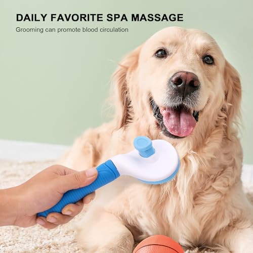 Aogeili Self Cleaning Slicker Brush, Skin Friendly Deshedding Grooming Tool for Dogs, Cats & Bunny, One-Click Release Removes Loose Undercoat, Mats & Tangles, for Long & Short Hair Shedding Pets - color: Blue