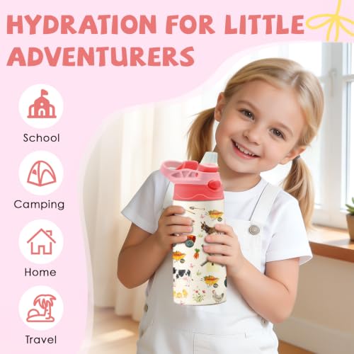 Farm 12 oz Water Bottle with Straw – Stainless Steel Vacuum Insulated Cup, Leakproof Pop-Up Spout, Reusable Travel Mug for Outdoor Sports - color: Farm1