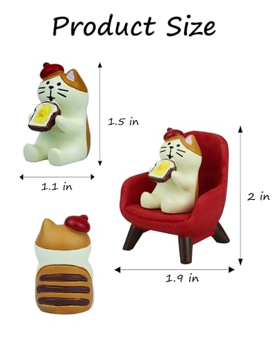 Mevodeata Cute Mini Cat Eating Toast Bread Figurine with Small Sofa Resin Figure for Office Home Decor for Cat Lovers (Red Sofa) - color: Toast Cat-red