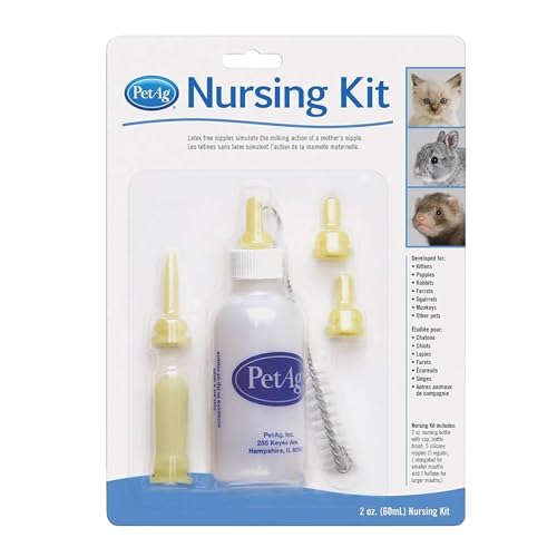 Pet-Ag Nursing Kit - 2 oz - Promotes the Natural Feeding of Liquids to Baby Animals - Each Kit Includes 2 oz. Bottle with Cap, 5 Nipples & Cleaning Brush - size: 2 Ounce (Pack of 1)