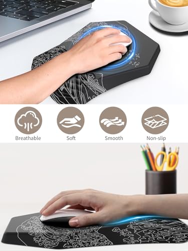 3-in-1 Ergonomic Keyboard Stand with Wrist Rest & Mouse Pad Set, Black Wave | Comfy Keyboard Riser Holder Soft Mousepad with Massage Design, Memory Foam and Non-Slip PU Base for Pain Relief - color: Black Wave