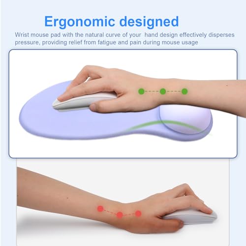 Ergonomic Mouse Pad with Gel Wrist Support, Comfortable Wrist Rest Mousepad with Non-Slip PU Base for Pain Relief, Desk, Home & Office(Purple) - color: Purple