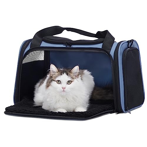 PETSFIT Pet Carrier, Blue, Small and Medium Cats, Puppies Up to 12 Lbs | Dog Carrier, Airline Approved, Collapsible Soft Sided, TSA Approved, Cat Travel Carrier - color: Blue, size: Medium