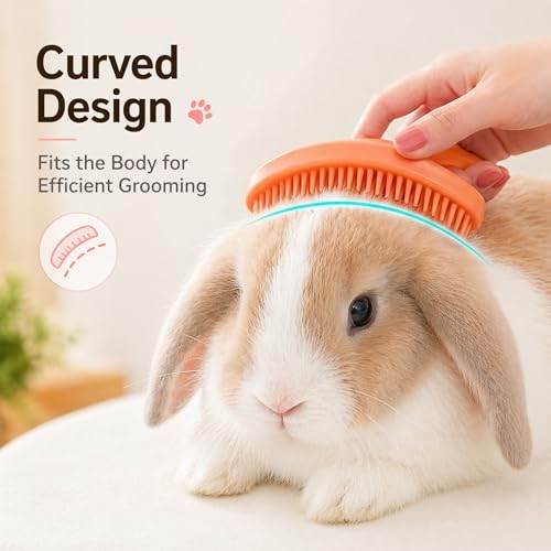 Large Silicone Grooming Brush for Rabbits, Cats & Small Dogs | Rabbit, Cat & Dog Fit | Soft Low-Stimulation Brush | Curved Pet Fit | Daily Bonding | Rinse-Clean Head - color: Orange, size: Large