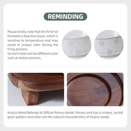 Havniva Ceramic Cat Food Bowl, 6.1" Raised Cat Bowls with Acacia Wood Stand | Elevated Cat Bowls, Whisker Friendly, Extra Wide Opening, Aesthetic Cat Dishes, Elegant Pet Bowls, Food-grade Ceramic, Kitten - color: 2 Bowls+Stand- Arctic White