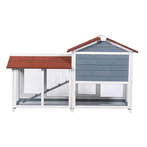GDLF 62" Rabbit Hutch, Bunny Hutch Indoor Outdoor with Ramp, Cleaning Tray | 62"L x 21"W x 37"H, 2-Level Wooden Design with Stairs, Removable Cleaning Tray, Spacious Area for Rabbits & Small Animals