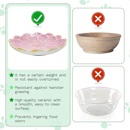 BNOSDM Shallow Ceramic Hamster Food Dish 2 Pcs Small Animals Food Bowl Sunflower Feeding Dishes for Gerbils Mice Rats 4.5in (Pink) - color: Pink Sunflower