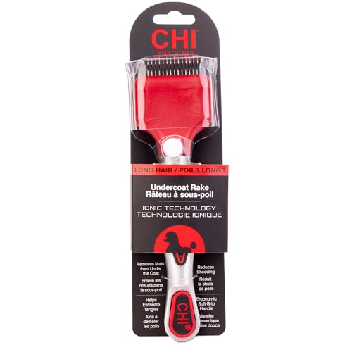 CHI for Dogs Dematting and Deshedding Undercoat Rake Dog Grooming Tool Long Hair and Double Coats Rounded Blade Teeth Remove Mats and Loose Undercoat Detangling Rake Shedding Control Ergo Handle | Rounded blade teeth remove mats and loose undercoat, for l