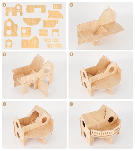 Wooden Hamster Cage, Hamster Habitat for Syrian, Dwarf Gerbils, Mice, Lemmings, Degus or Other Small Pets (13.3 x 11.1 x 10.6 inches) - size: 13.3 x 11.1 x 10.6 inches