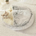 Cat Bed Round Fluffy Hooded Cat Bed Cave, Anti-Anxiety Cave Bed with Hooded Blanket, Cozy Cuddler Luxury Puppy Pet Bed, Anti-Slip Bottom and Machine Washable (Grey, Large) - color: Grey, size: Large