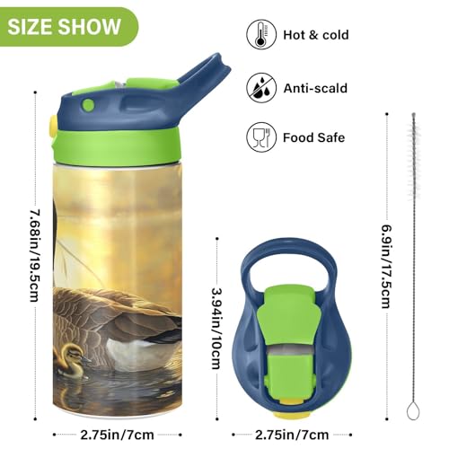 OTVEE Canada Geese Goslings Kids Water Bottle with Straw Lid 12 oz Insulated Stainless Steel Leakproof Duck Mouth Tumbler Cup for Boys Girls Teen School - color: Canada Geese and Goslings
