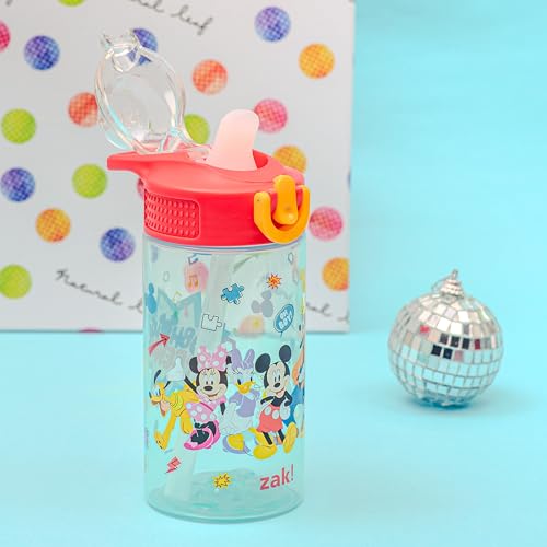 Zak Designs Disney Mickey Sage 16oz Leak-Proof Straw Kids Water Bottle | BPA Free, Durable Plastic, Cupholder Friendly, Dishwasher Safe, Easy to Clean, Lid Lock, Handle, For School, Home, Travel - color: Mickey Mouse, size: 16 Ounces