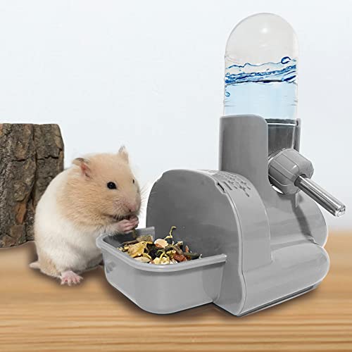 VANNON 3-in-1 Hamster Water Bottle with Food Bowl & Hideout Base, Grey | 3-in-1 feeding station combines water, food and hideout space to help keep hamster cages organized and easy to maintain. - color: Grey