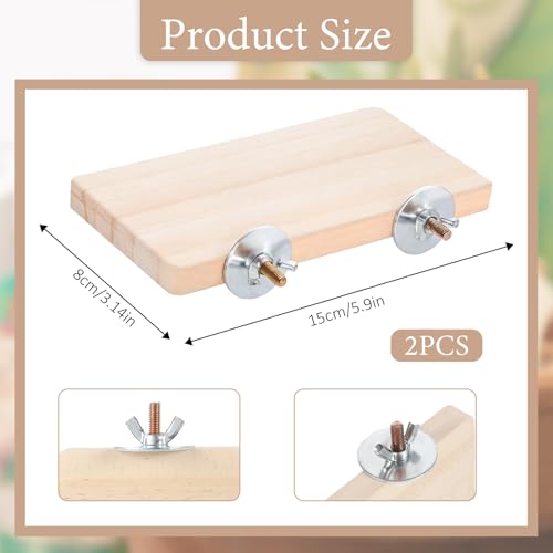 2PCS Bird Perch Platform Flat, 5.9 × 3.14 Inches Bird Cage Platform Birds Perch Stand Platforms Rectangle Stand Perches Shelf with Stainless Steel Washers for Cockatiel Rat Hamster Guinea Pig Conure