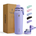 24oz Insulated Water Bottle, Wide Mouth Spout Lid, BPA-Free | Tritan spout lid, BPA free, 18/8 stainless steel body, Cold 24H, hot 12H, Wide mouth fits ice, Fit car cup holder,Purple - color: Purple